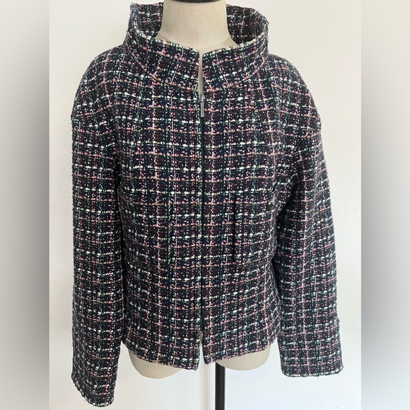 Chanel 13K Runway Navy Multi-Color Tweed High Collar Jacket Blazer Plus Sz. 46 - Picture 3 of 16